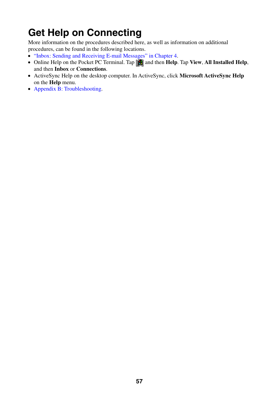 Get help on connecting | Casio Pocket PC Terminal User Manual | Page 57 / 67