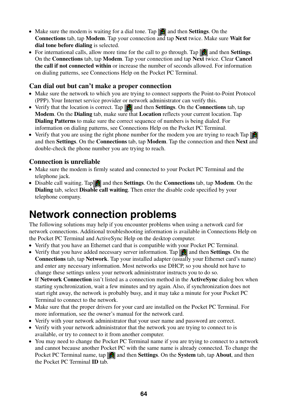 Network connection problems | Casio Pocket PC Terminal User Manual | Page 64 / 67