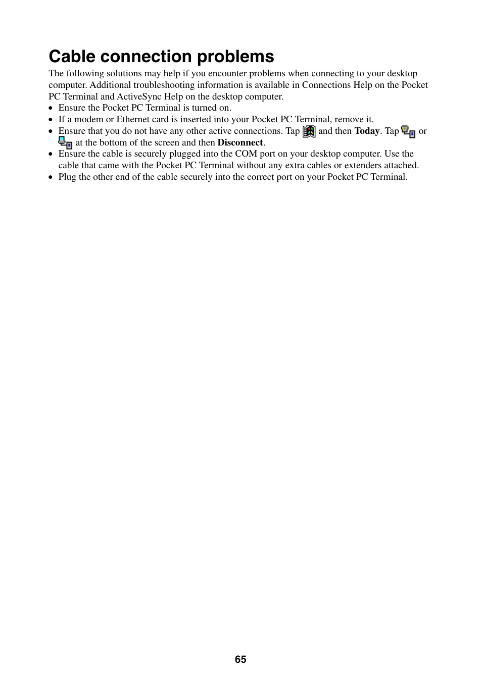 Cable connection problems | Casio Pocket PC Terminal User Manual | Page 65 / 67