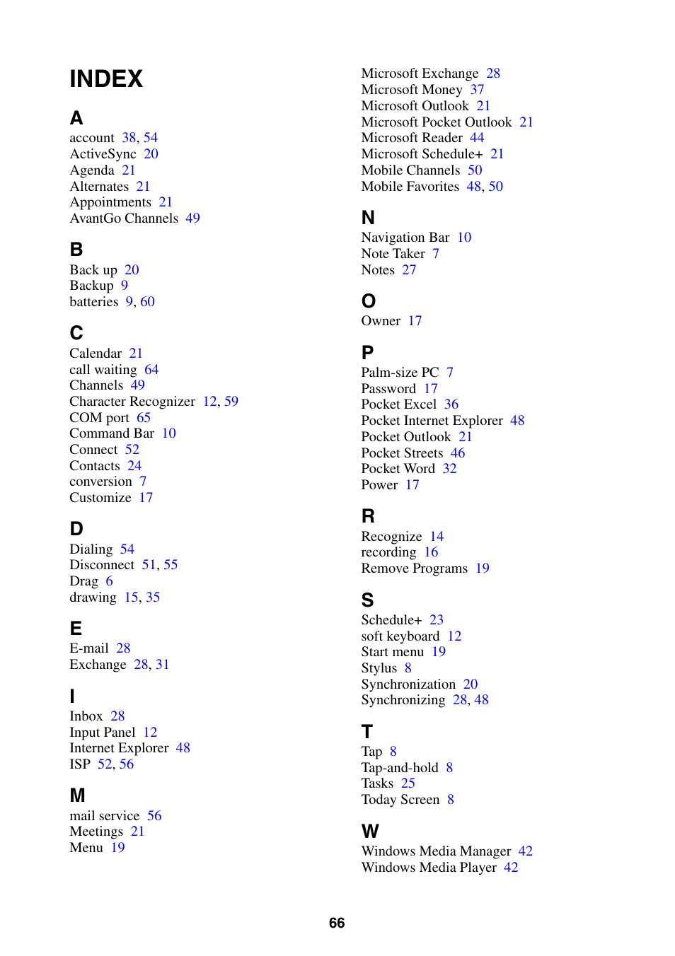 Index | Casio Pocket PC Terminal User Manual | Page 66 / 67