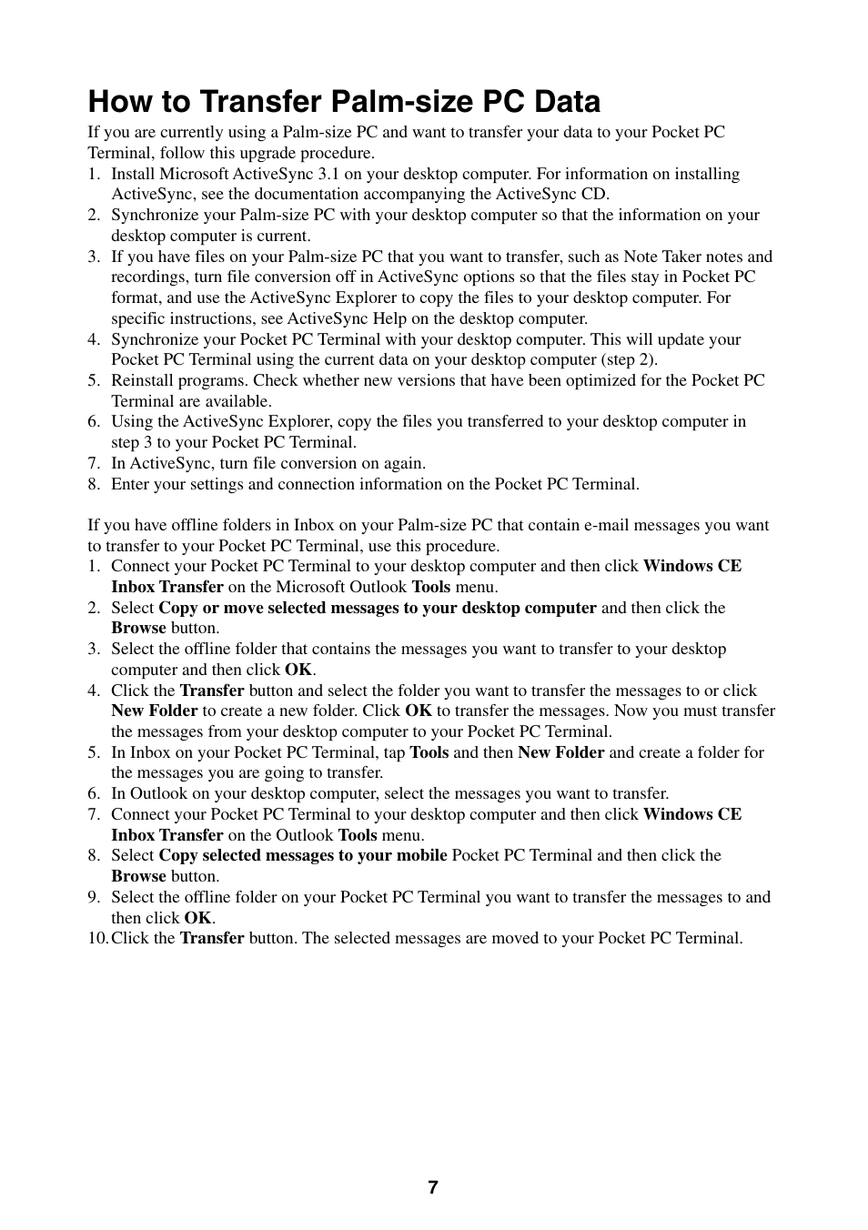 How to transfer palm-size pc data | Casio Pocket PC Terminal User Manual | Page 7 / 67