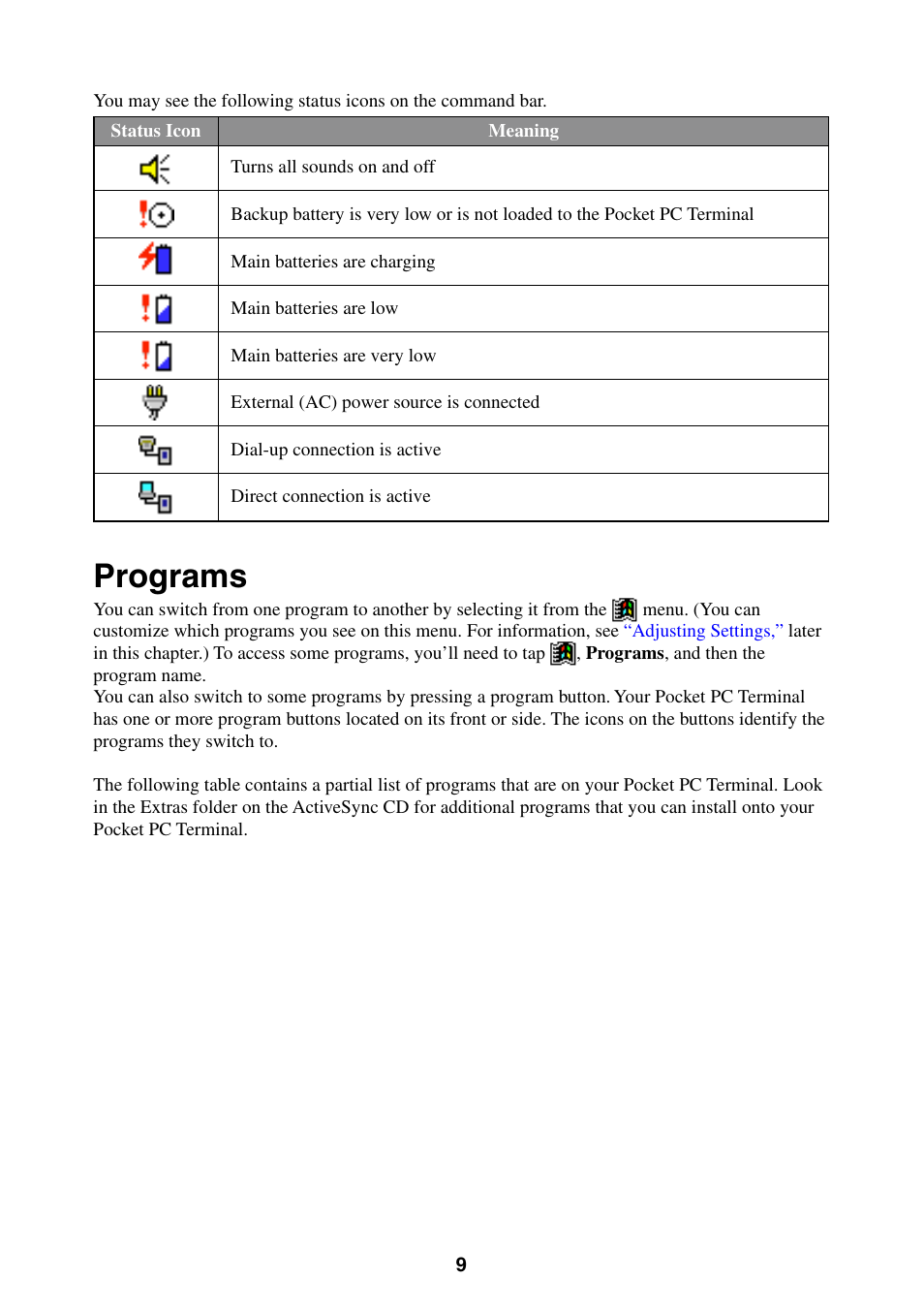 Programs | Casio Pocket PC Terminal User Manual | Page 9 / 67