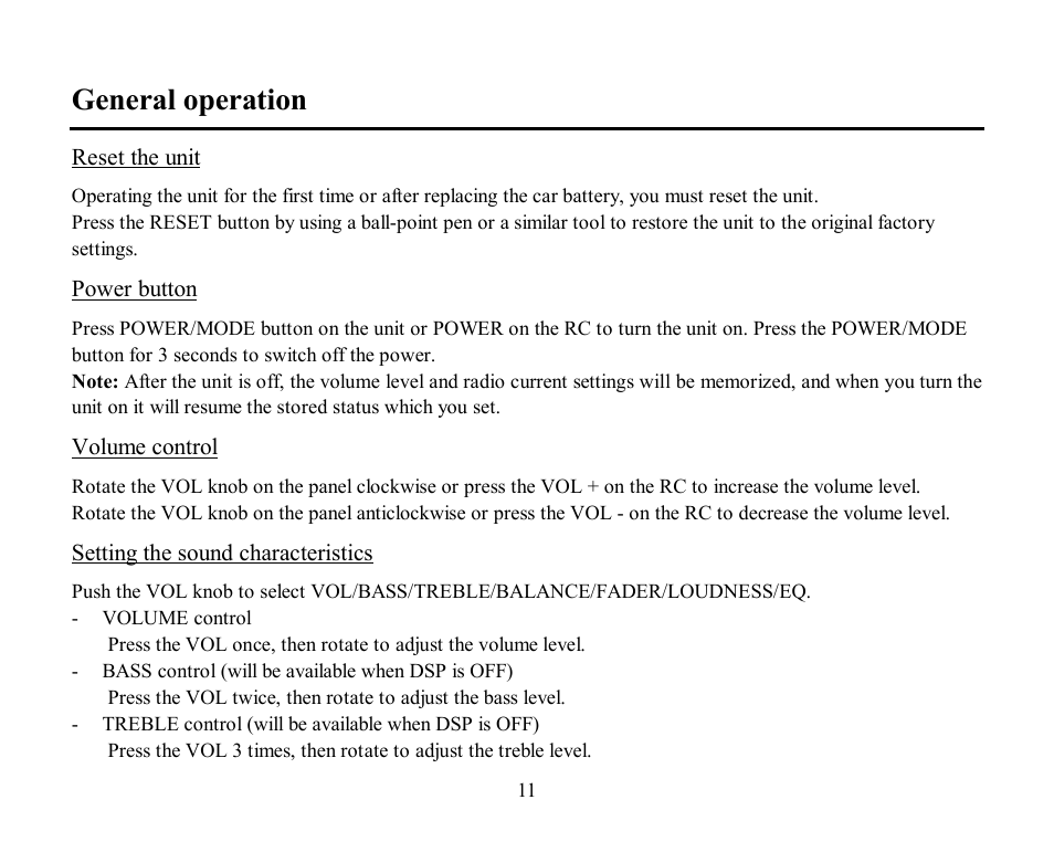 General operation | Hyundai H-CMMD4040 User Manual | Page 11 / 66