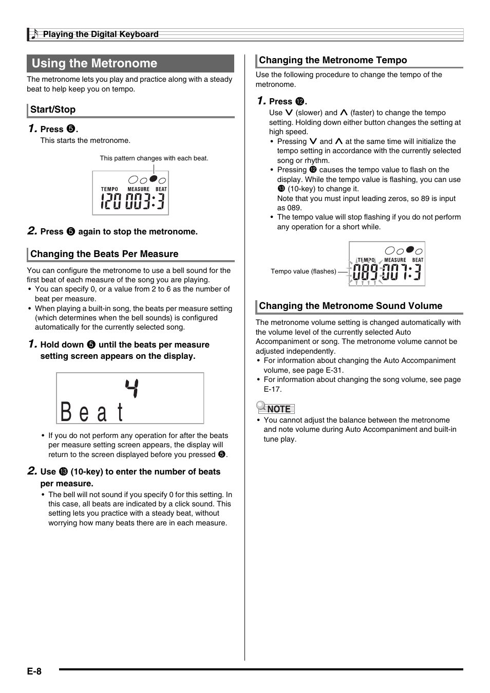 B e a t, Using the metronome | Casio CTK-2000 User Manual | Page 10 / 46