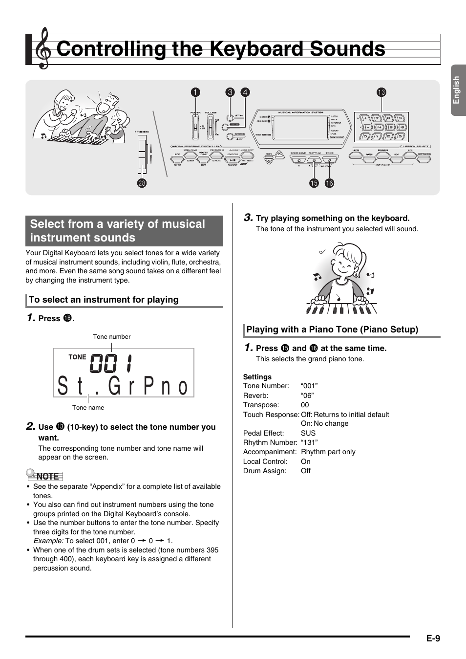 Controlling the keyboard sounds, Select from a variety of musical instrument sounds | Casio CTK-2000 User Manual | Page 11 / 46