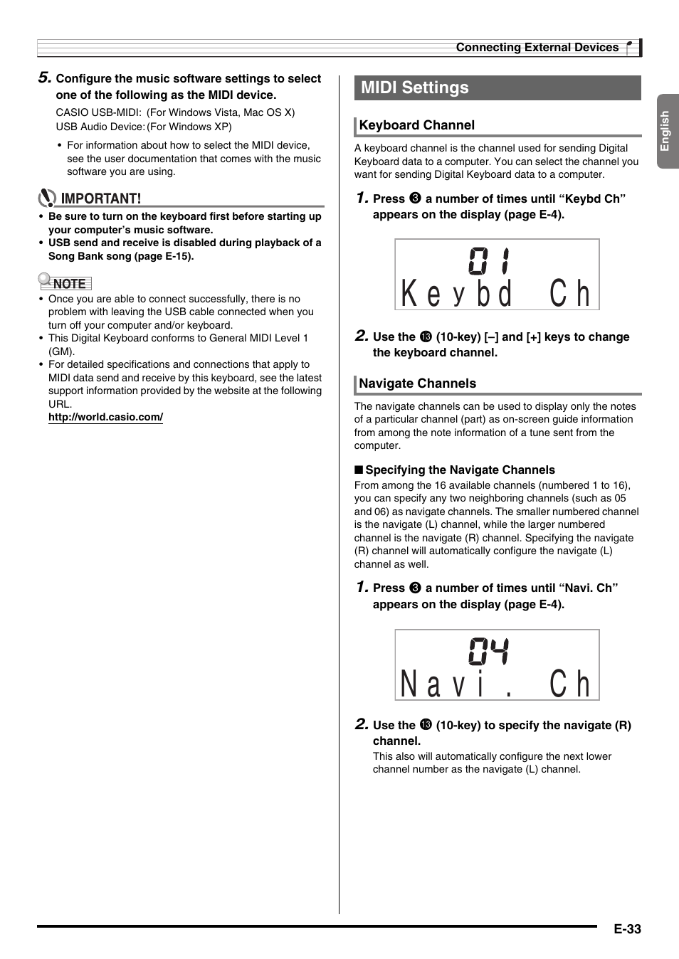 Midi settings | Casio CTK-2000 User Manual | Page 35 / 46