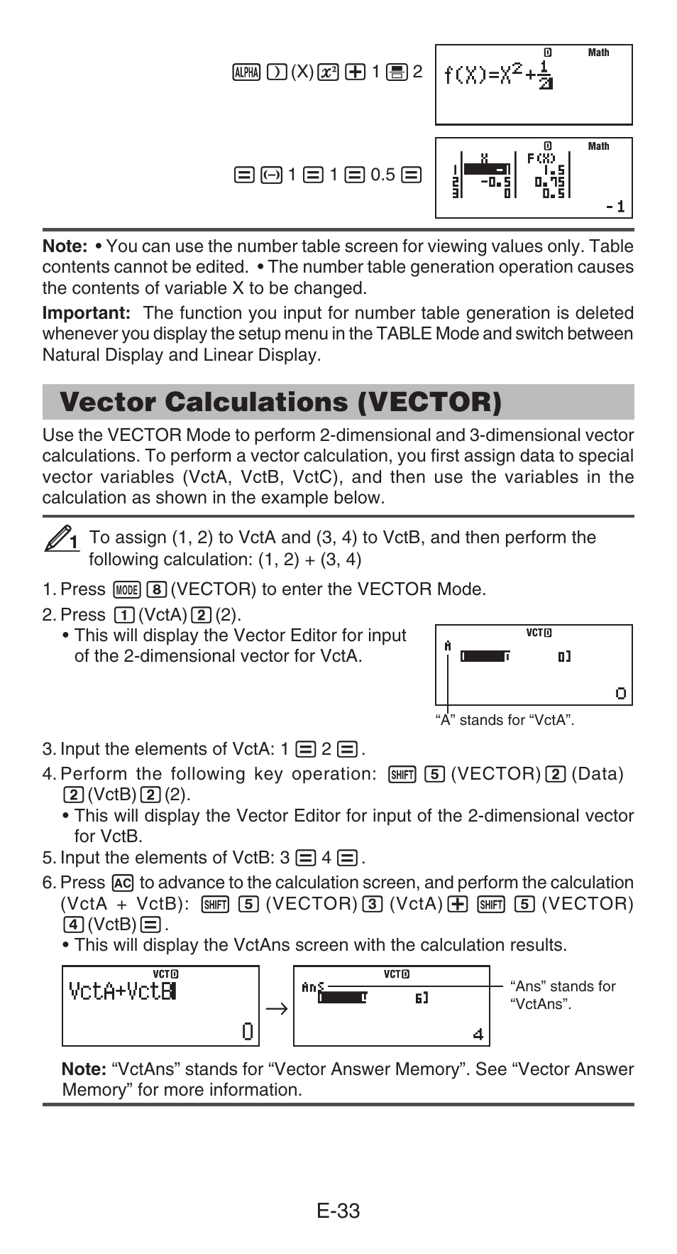 Vector calculations (vector), E-33 | Casio fx-991ES PLUS User Manual | Page 34 / 46