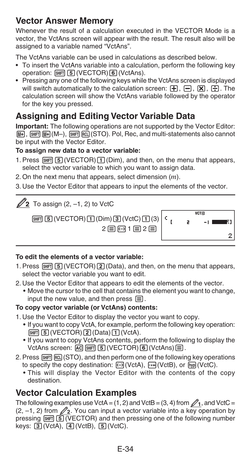 Assigning and editing vector variable data, Vector calculation examples | Casio fx-991ES PLUS User Manual | Page 35 / 46