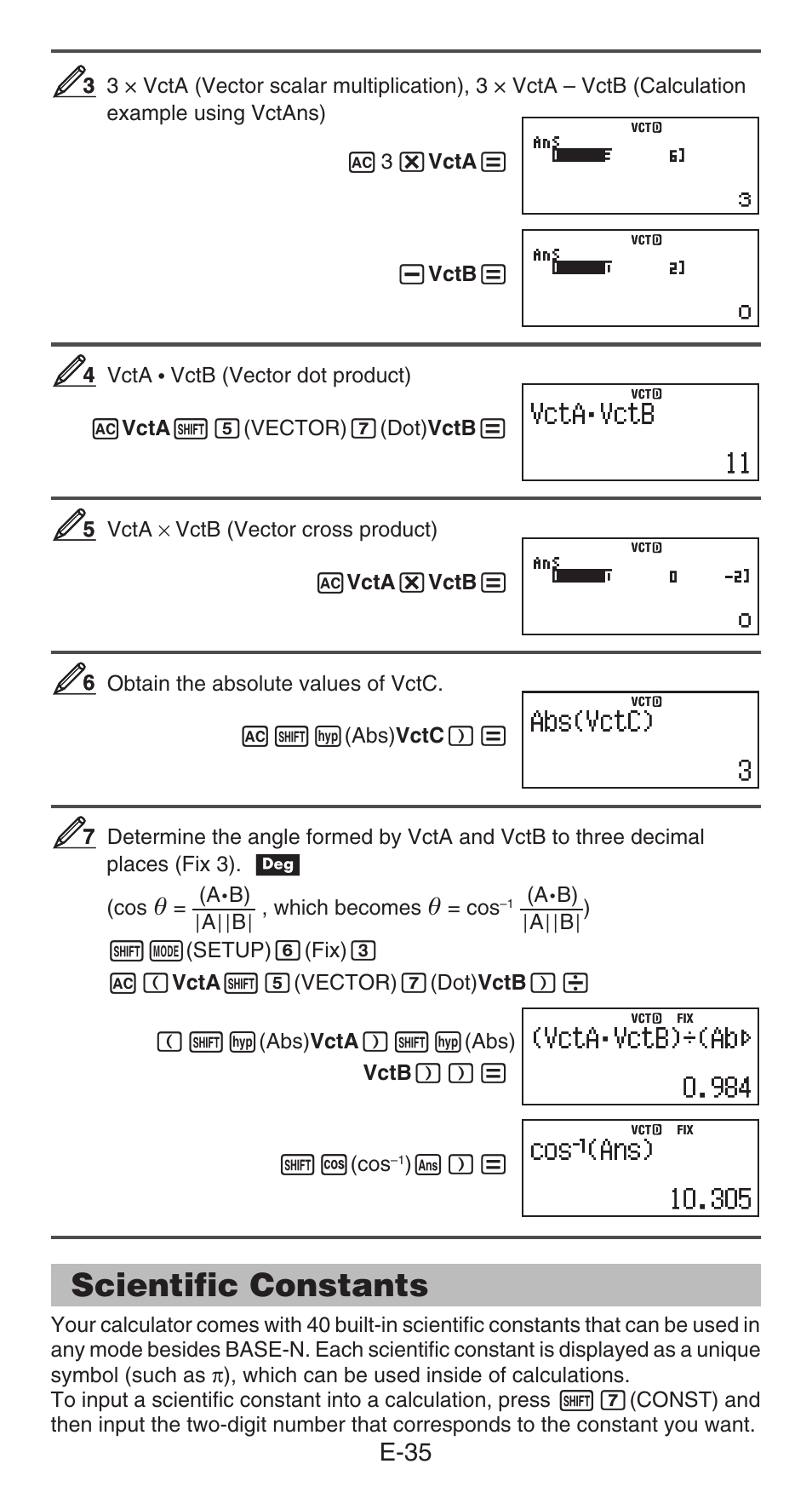 Scientific constants, E-35 | Casio fx-991ES PLUS User Manual | Page 36 / 46