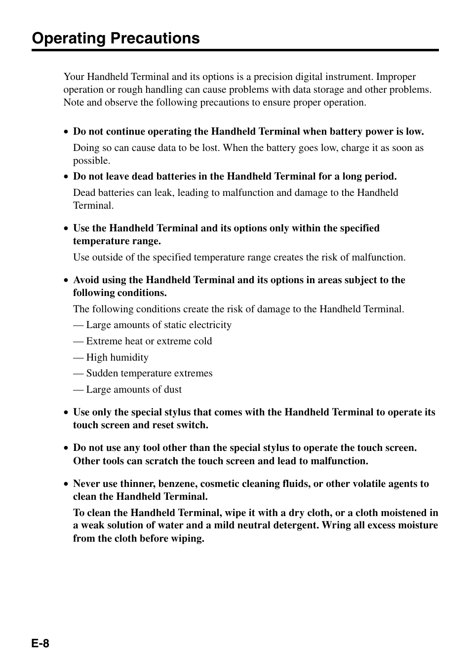 Operating precautions | Casio IT-500 User Manual | Page 10 / 58