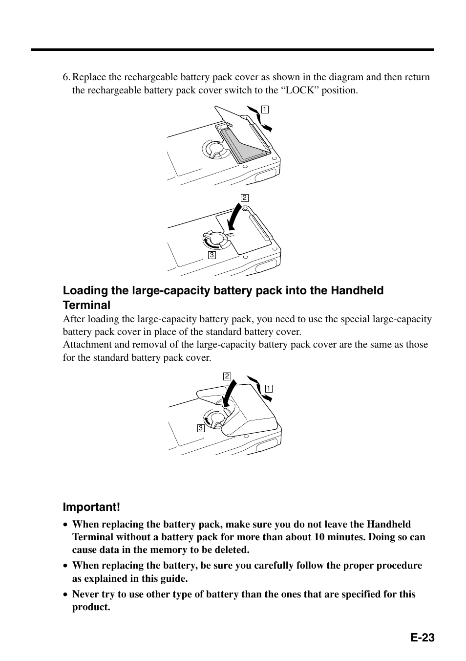 E-23, Important | Casio IT-500 User Manual | Page 25 / 58