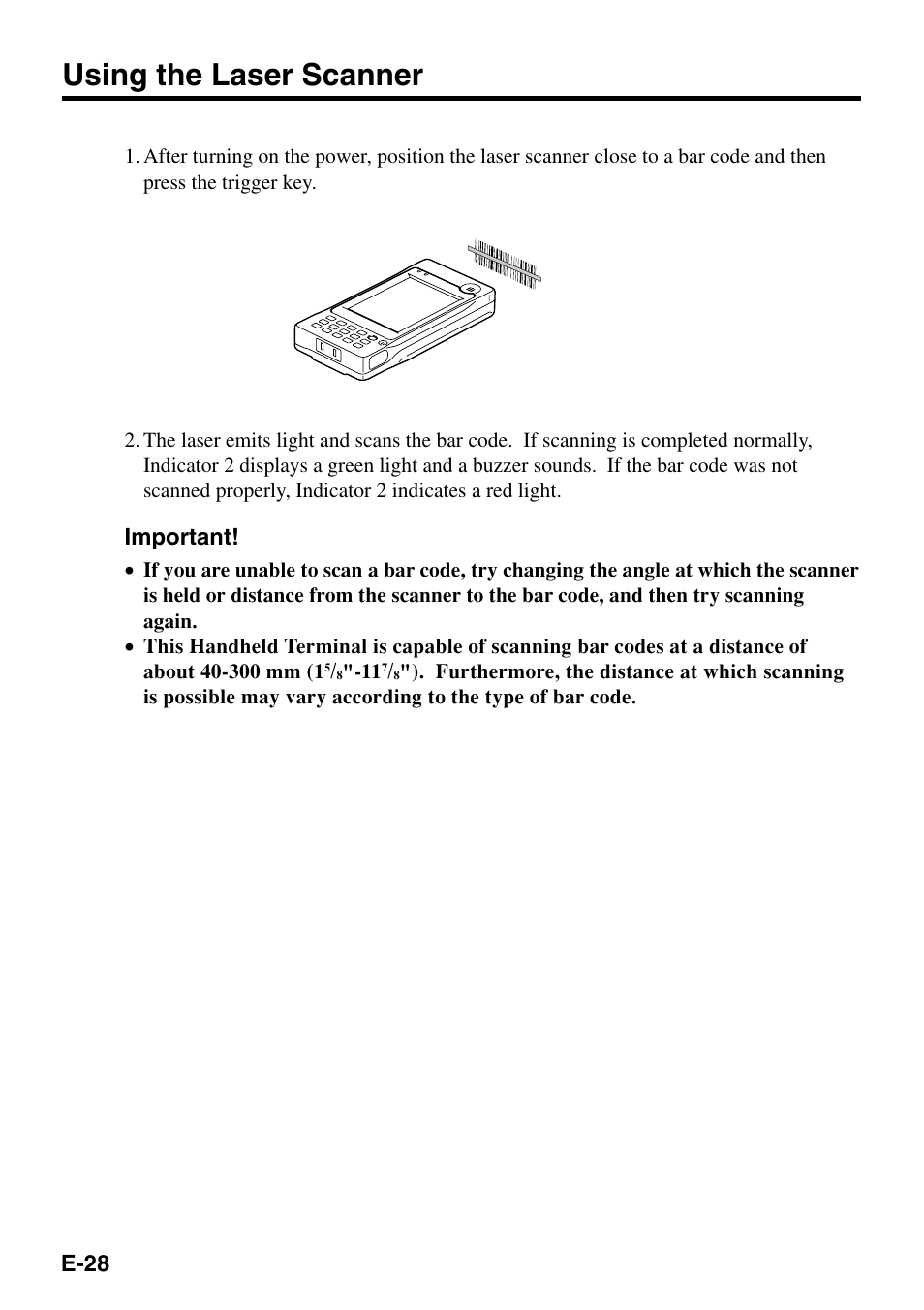 Using the laser scanner | Casio IT-500 User Manual | Page 30 / 58