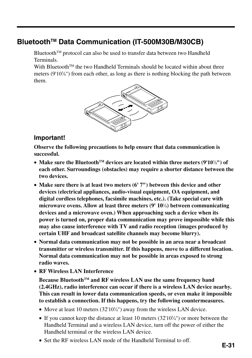 Bluetooth, E-31, Important | Casio IT-500 User Manual | Page 33 / 58