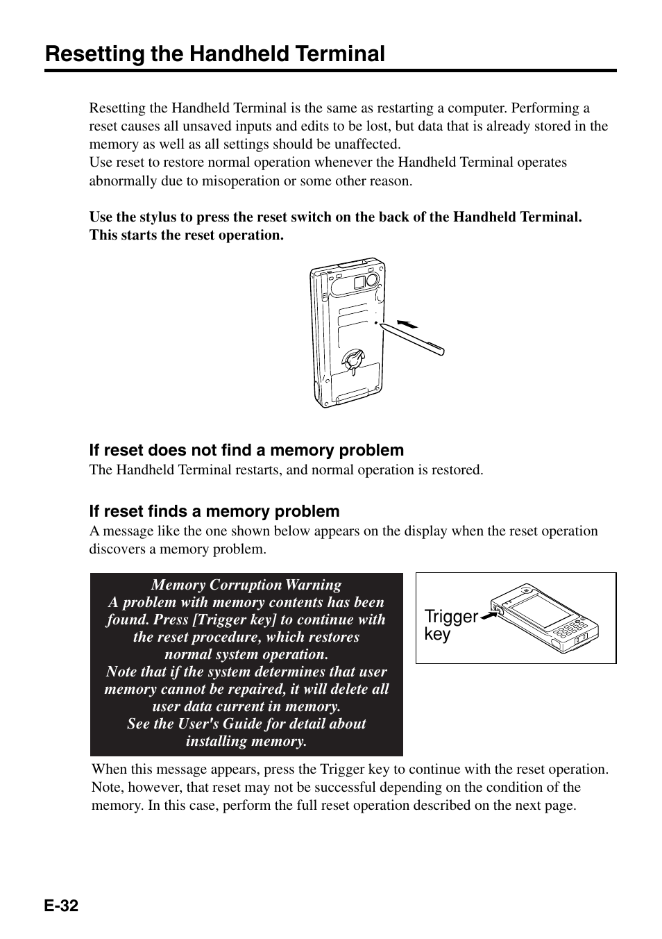 Resetting the handheld terminal | Casio IT-500 User Manual | Page 34 / 58