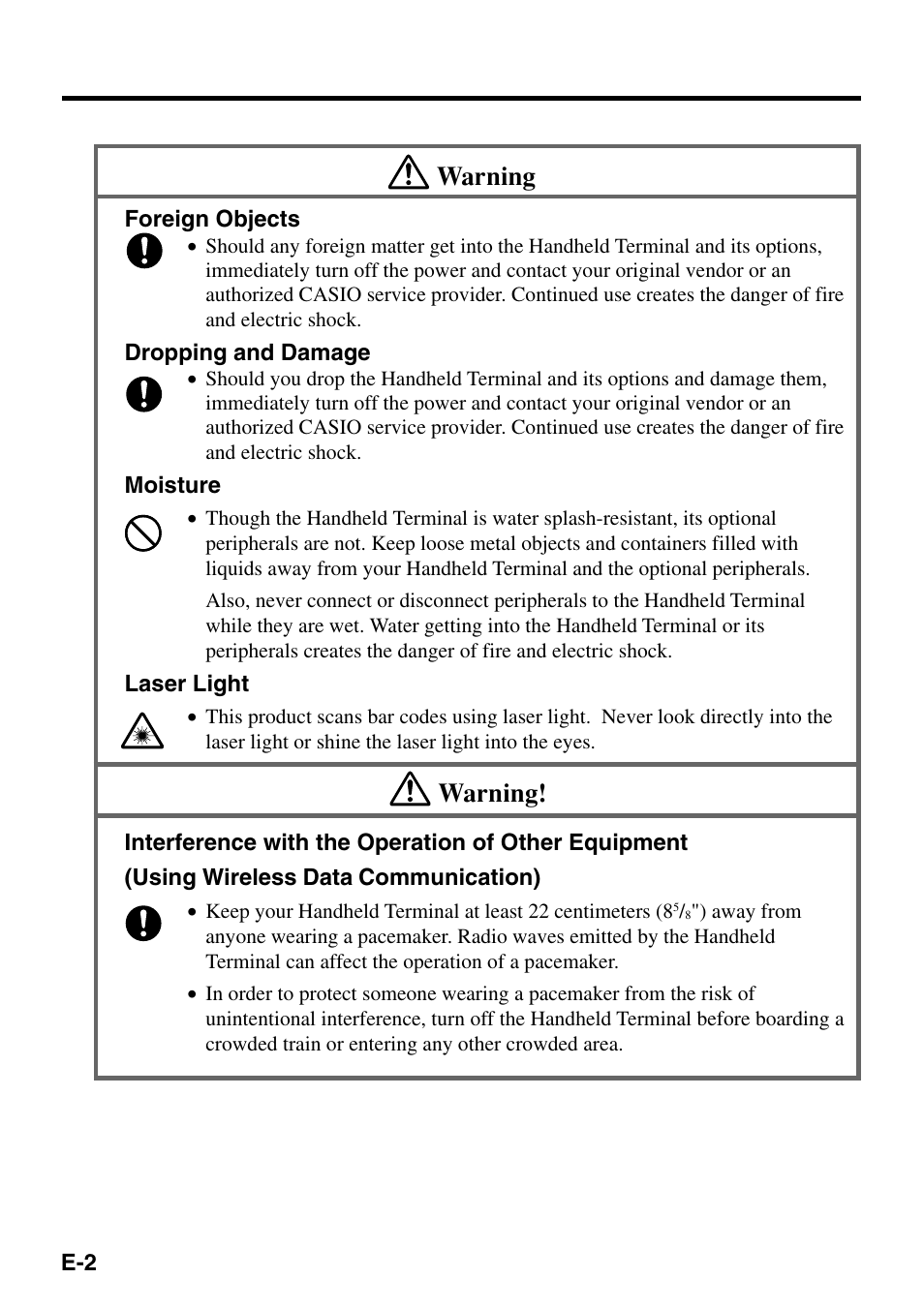 Warning | Casio IT-500 User Manual | Page 4 / 58