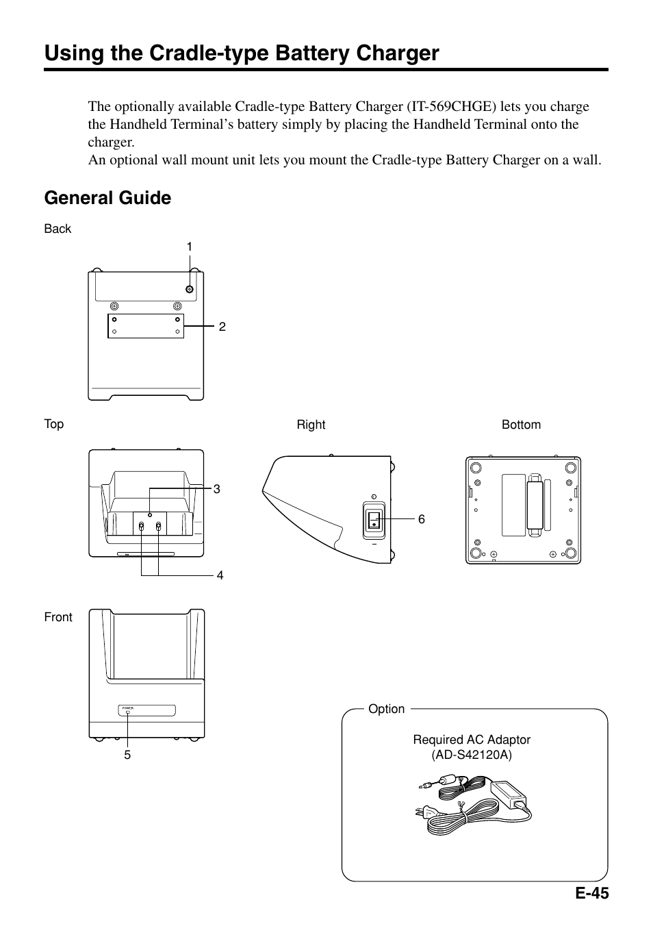 Using the cradle-type battery charger, General guide | Casio IT-500 User Manual | Page 47 / 58