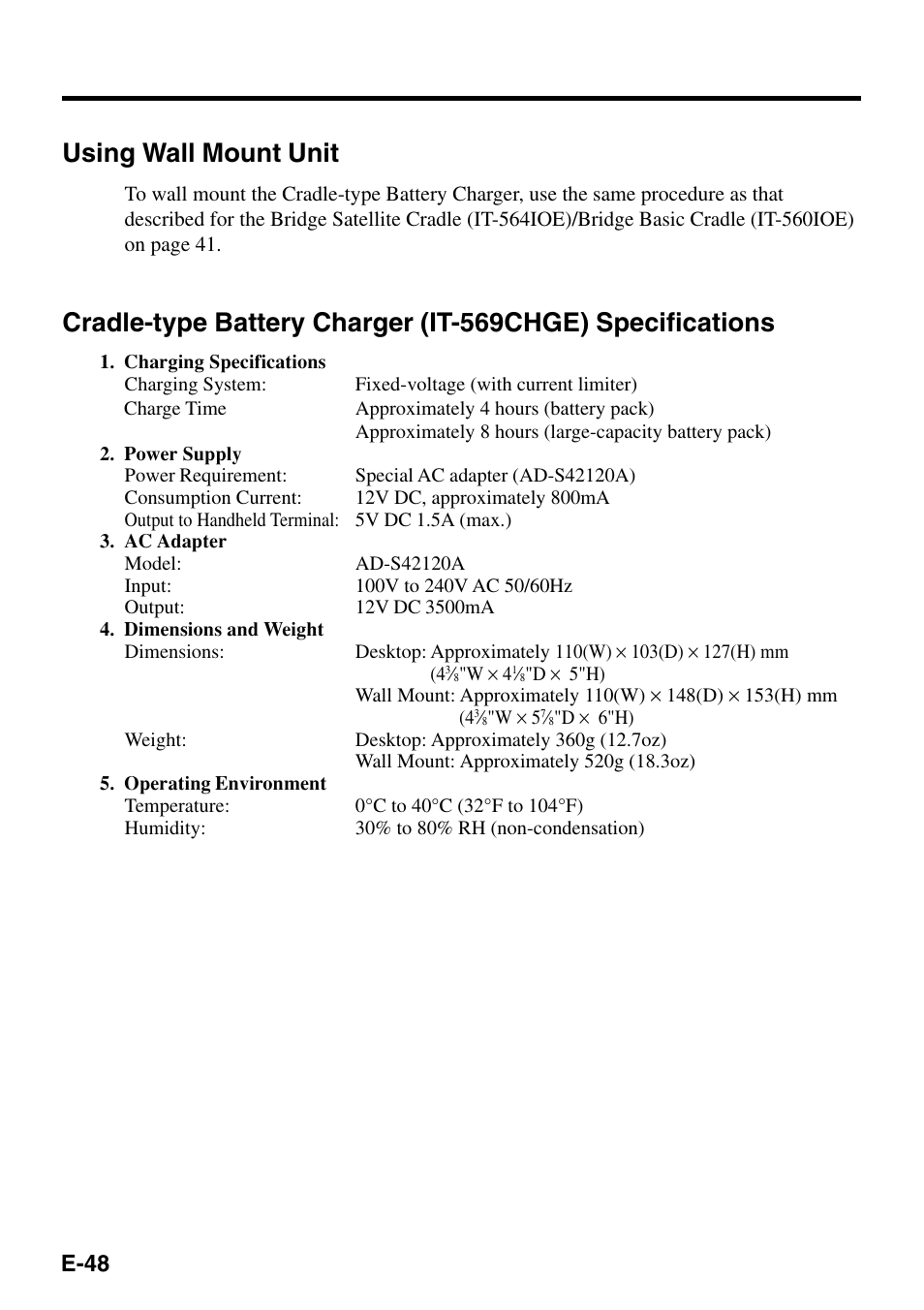 Using wall mount unit, E-48 | Casio IT-500 User Manual | Page 50 / 58