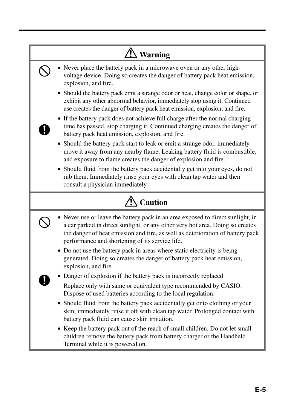 Warning, Caution | Casio IT-500 User Manual | Page 7 / 58