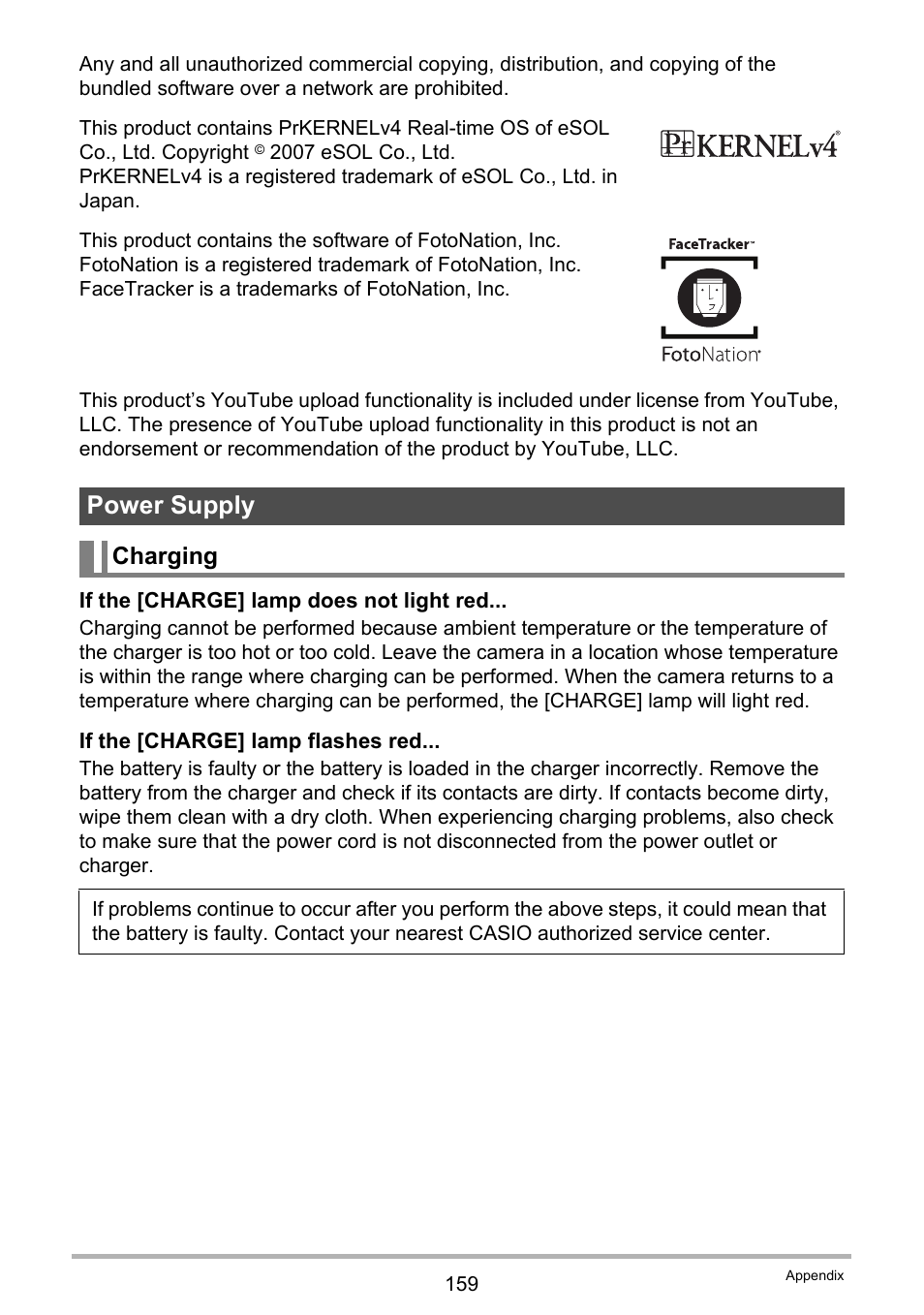 Power supply, Charging | Casio EXILIM EX Z 280 User Manual | Page 159 / 194