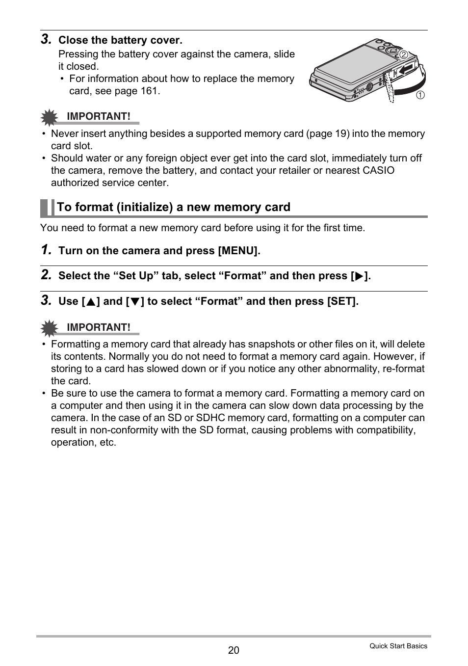 To format (initialize) a new memory card | Casio EXILIM EX Z 280 User Manual | Page 20 / 194