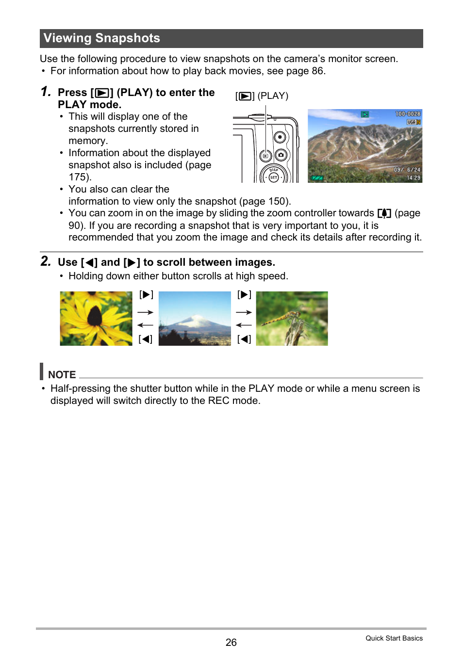 Viewing snapshots | Casio EXILIM EX Z 280 User Manual | Page 26 / 194