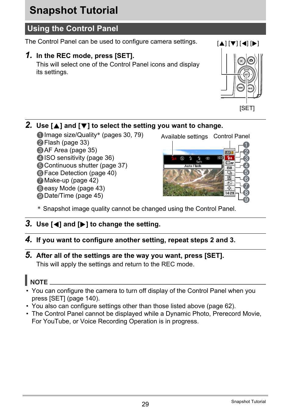 Snapshot tutorial, Using the control panel | Casio EXILIM EX Z 280 User Manual | Page 29 / 194