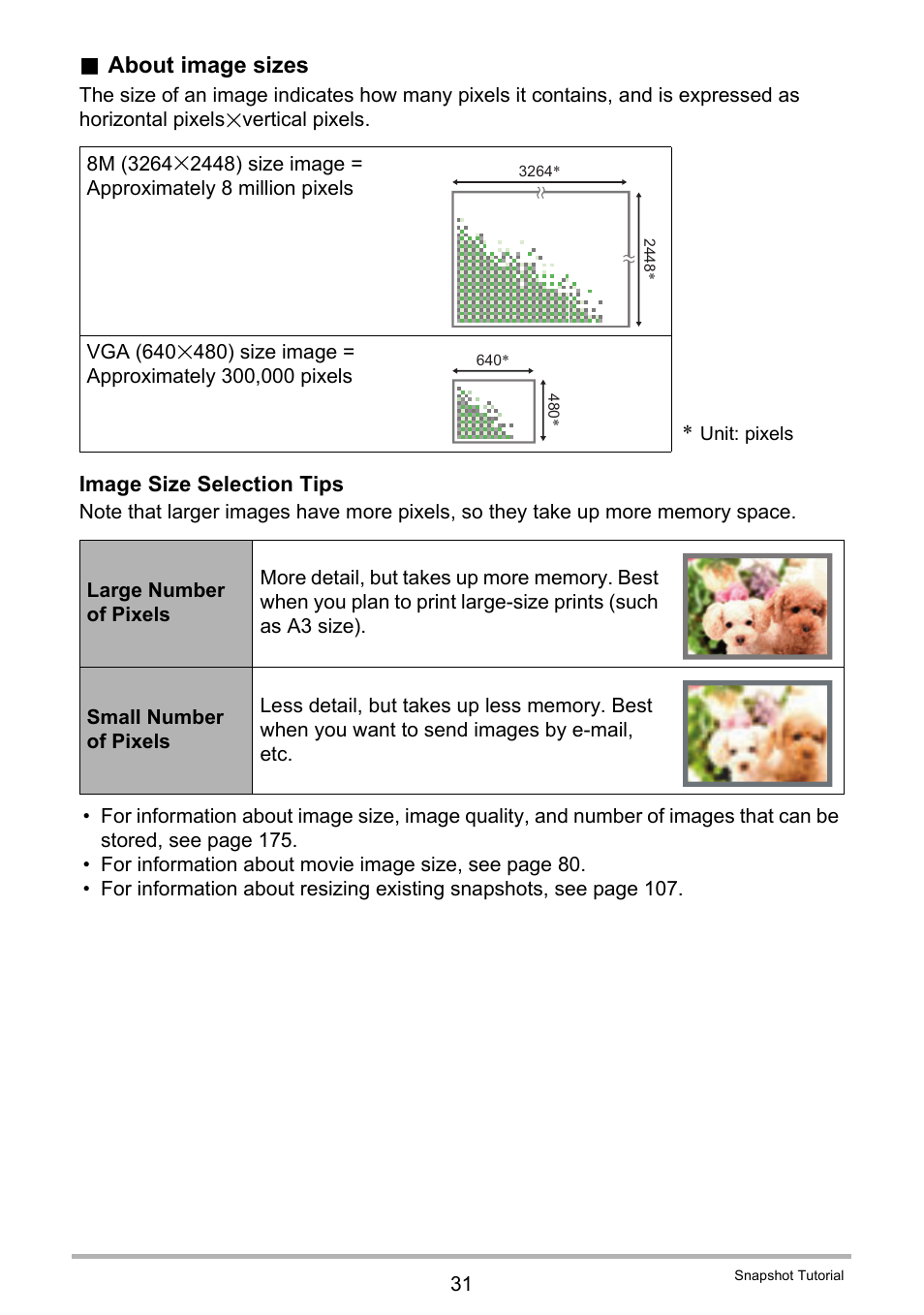 About image sizes | Casio EXILIM EX Z 280 User Manual | Page 31 / 194