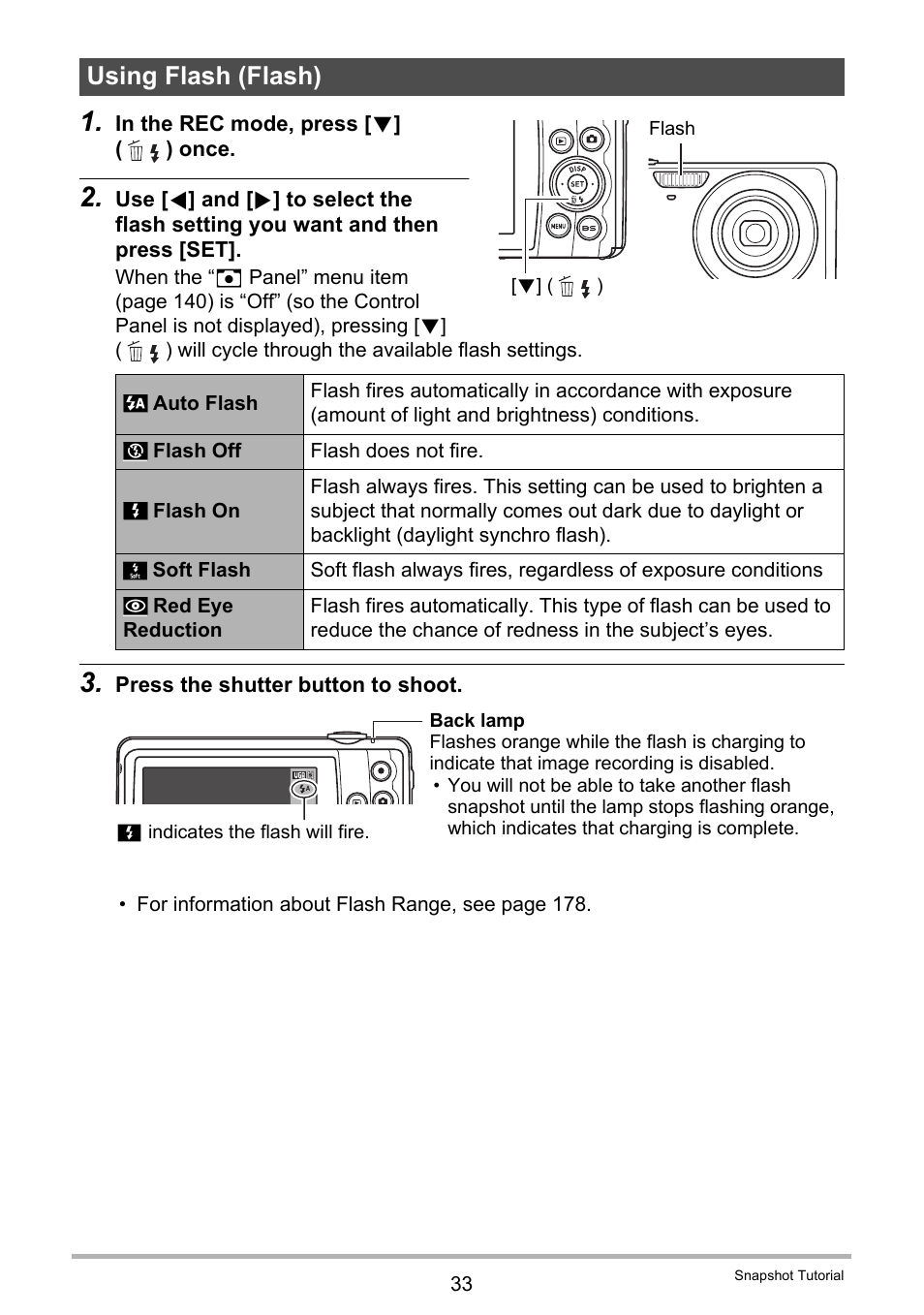 Using flash (flash) | Casio EXILIM EX Z 280 User Manual | Page 33 / 194