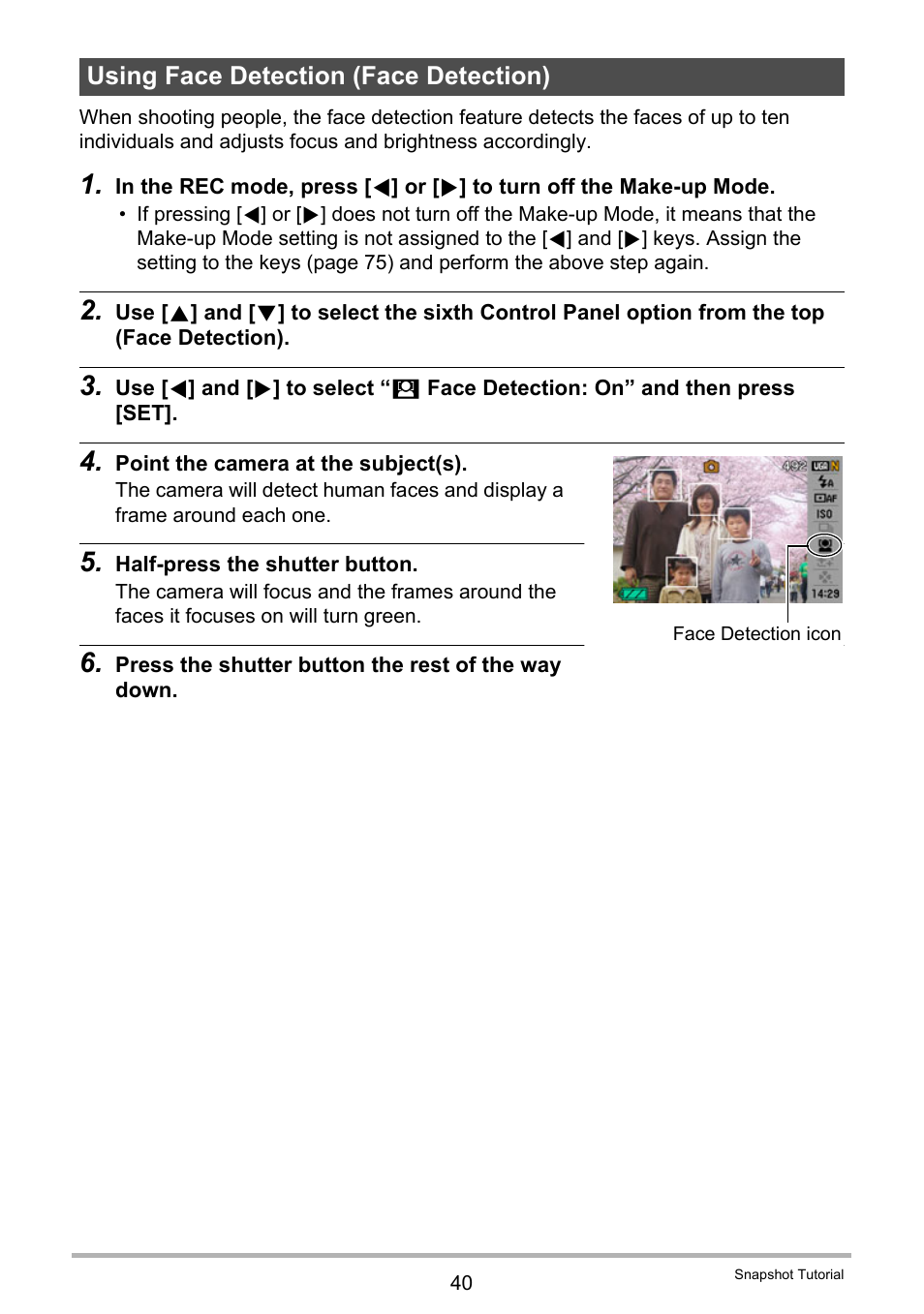 Using face detection (face detection) | Casio EXILIM EX Z 280 User Manual | Page 40 / 194