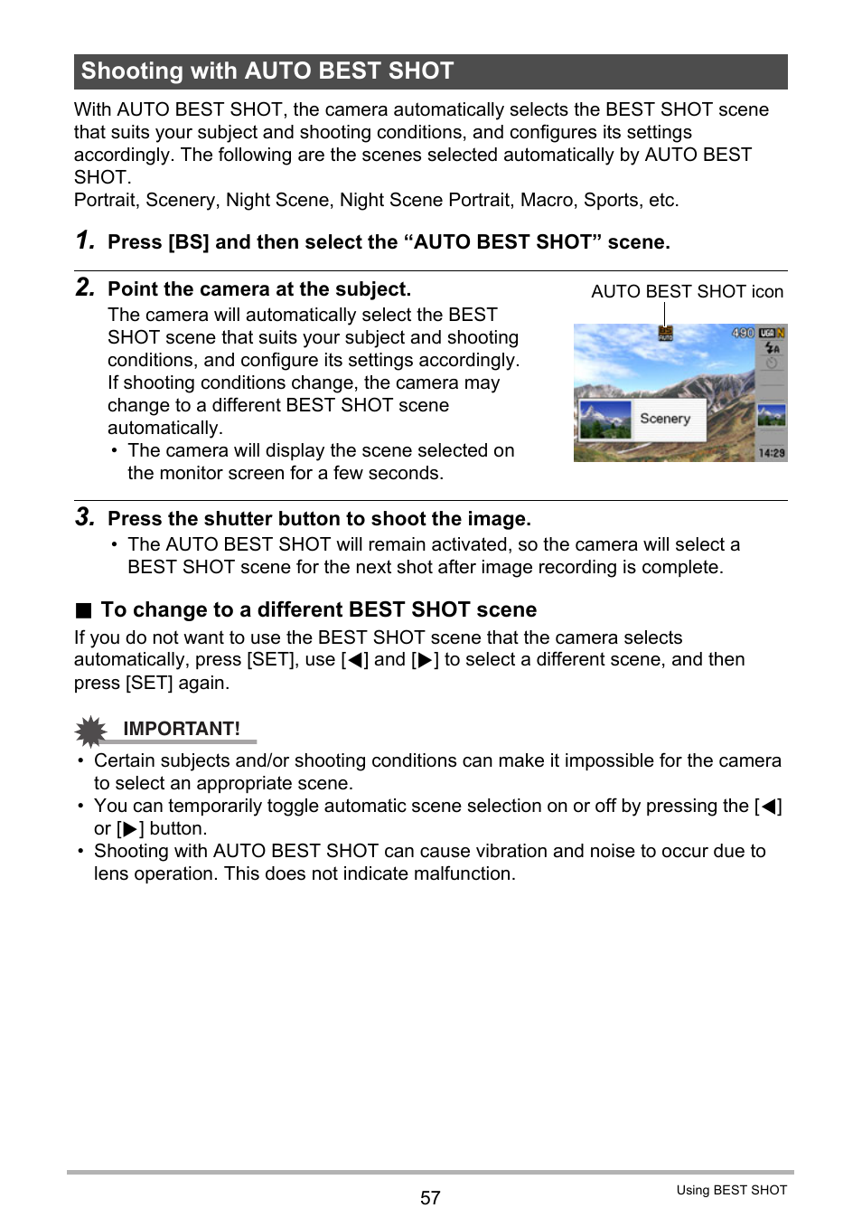 Shooting with auto best shot | Casio EXILIM EX Z 280 User Manual | Page 57 / 194