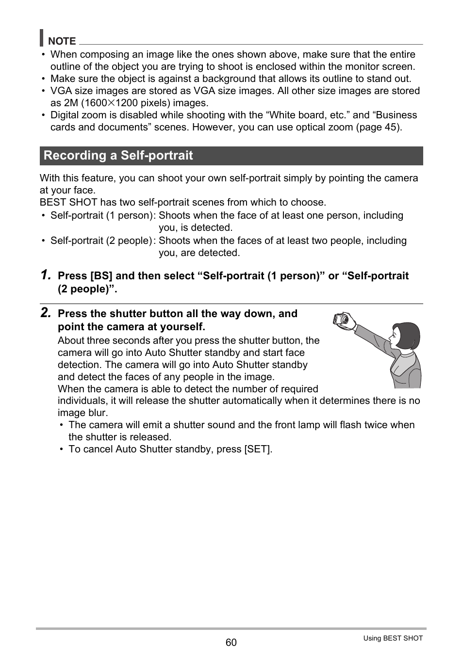 Recording a self-portrait | Casio EXILIM EX Z 280 User Manual | Page 60 / 194