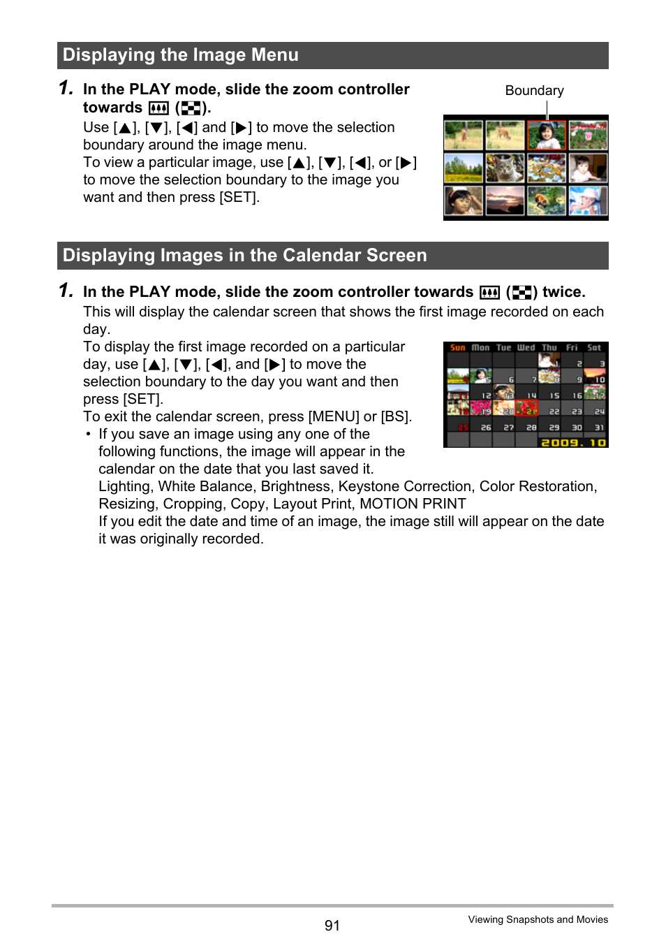 Displaying the image menu, Displaying images in the calendar screen | Casio EXILIM EX Z 280 User Manual | Page 91 / 194