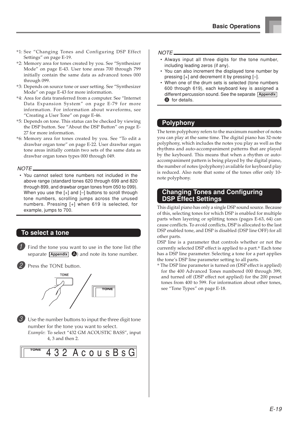 Polyphony, Changing tones and configuring dsp effect settings | Casio 575E1A User Manual | Page 21 / 100