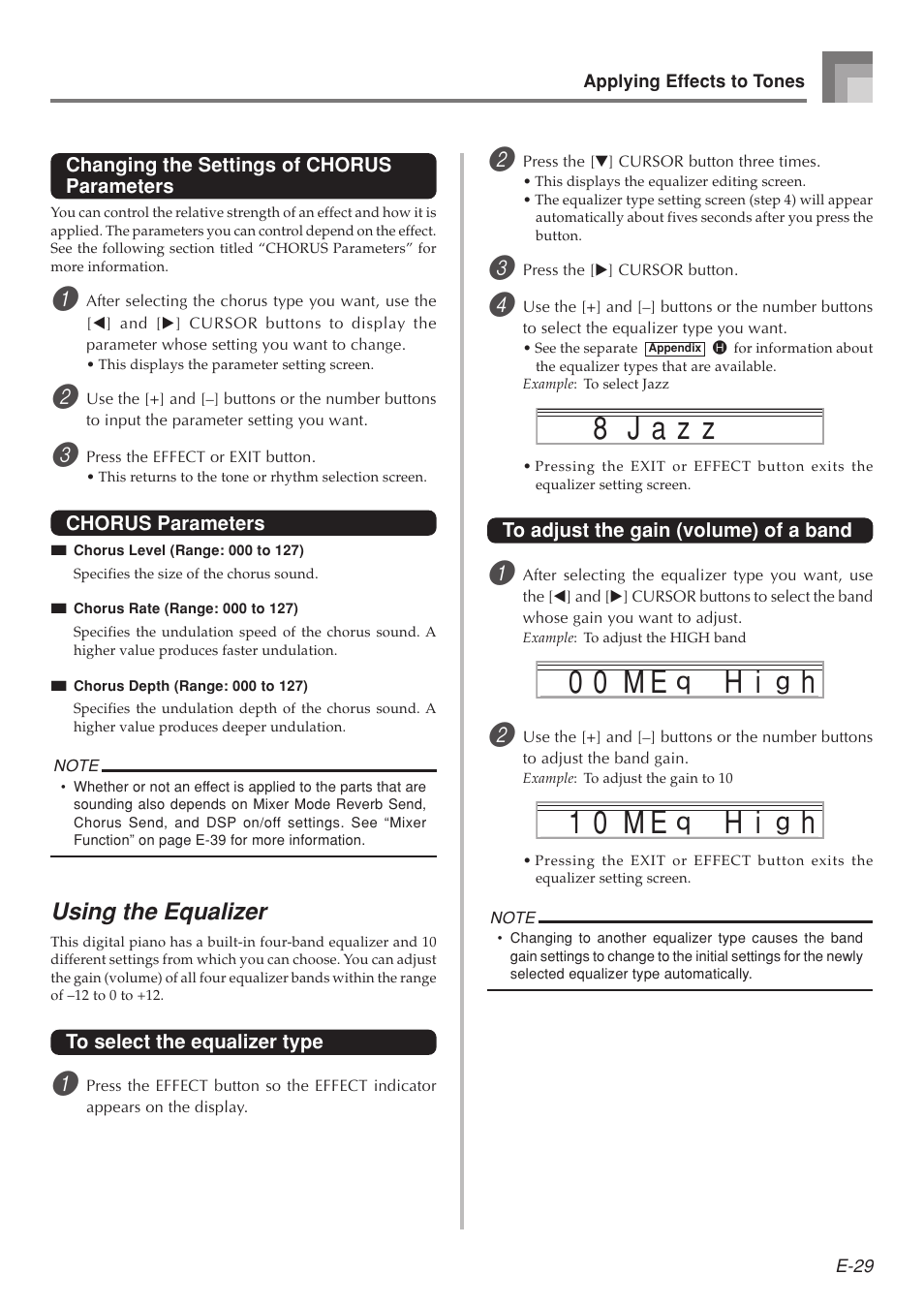 0 0 h i, Hm e, 1 0 h i | Hj a z 8 z, Using the equalizer | Casio 575E1A User Manual | Page 31 / 100