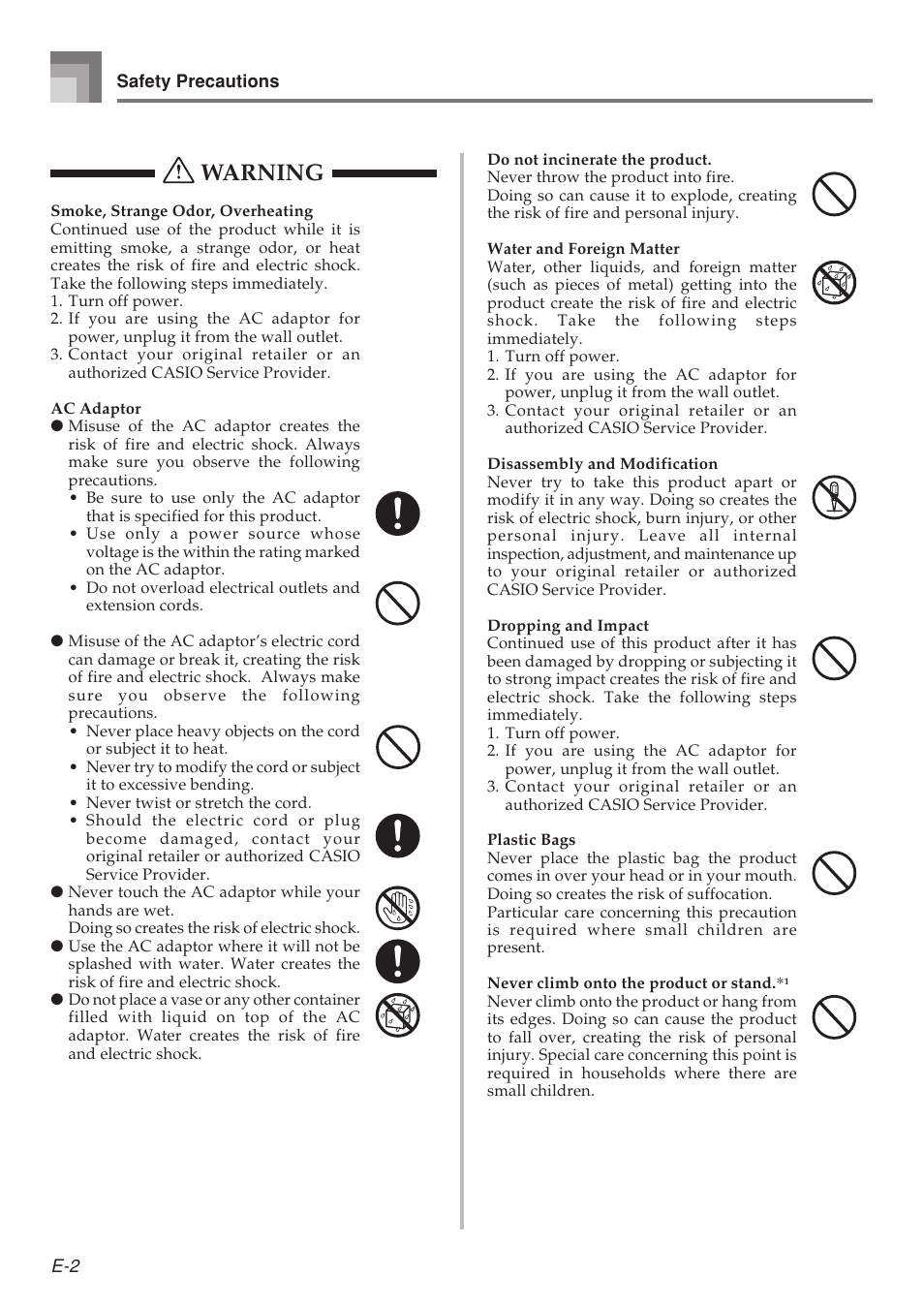 Warning | Casio 575E1A User Manual | Page 4 / 100