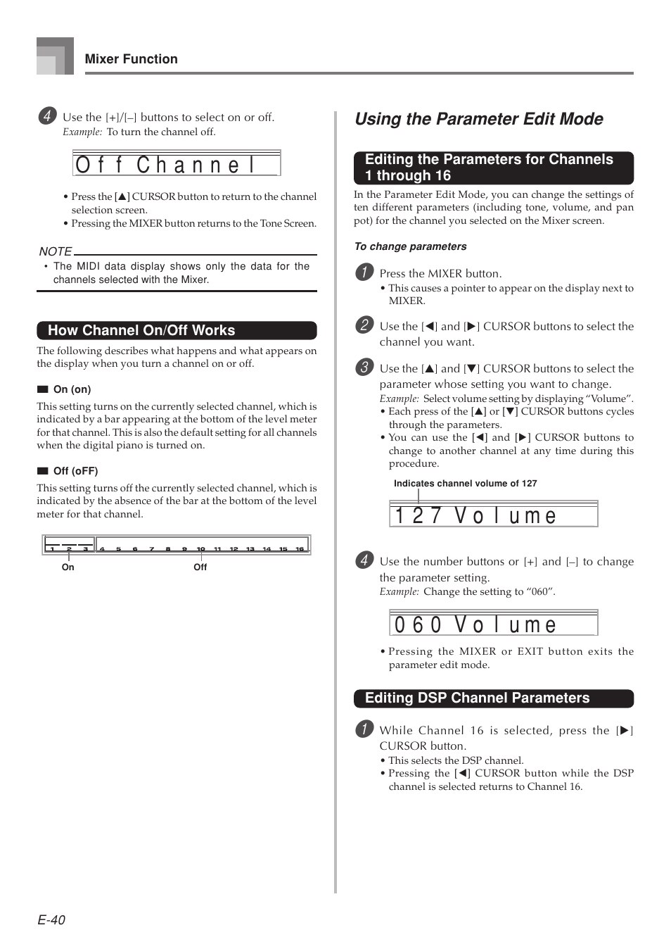 V o 1 2 7 u m e l, V o 0 6 0 u m e l, Using the parameter edit mode | Casio 575E1A User Manual | Page 42 / 100