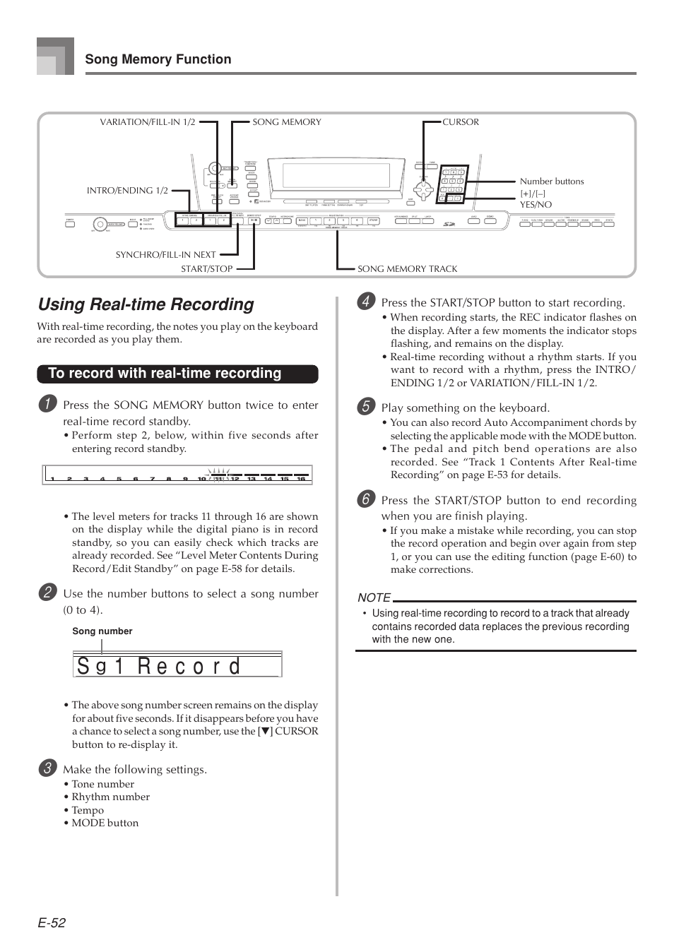 R e s, 1o r d c, Using real-time recording | Casio 575E1A User Manual | Page 54 / 100