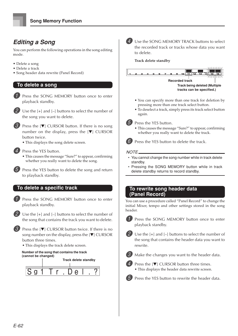 T r s, 1d e ? . l, Editing a song | Casio 575E1A User Manual | Page 64 / 100