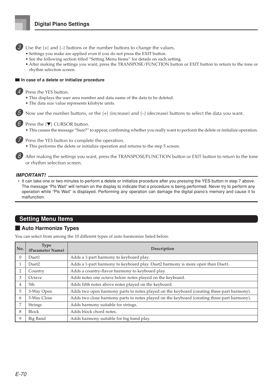 Setting menu items | Casio 575E1A User Manual | Page 72 / 100