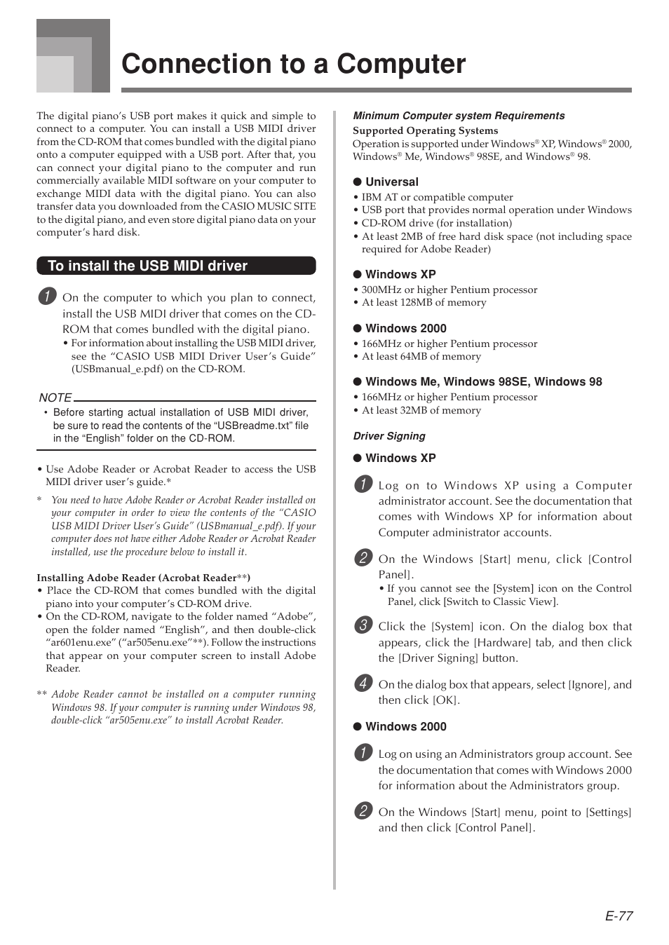 Connection to a computer | Casio 575E1A User Manual | Page 79 / 100