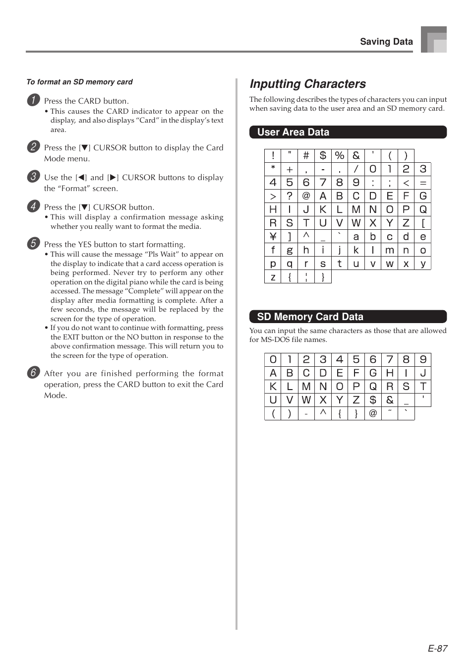 Inputting characters | Casio 575E1A User Manual | Page 89 / 100