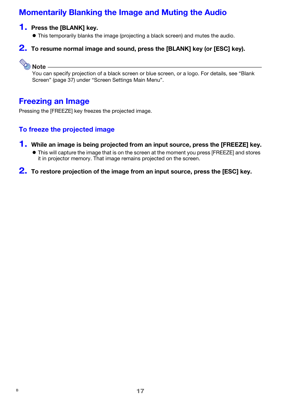 Freezing an image | Casio XJ-A241/XJ-A246* User Manual | Page 17 / 56