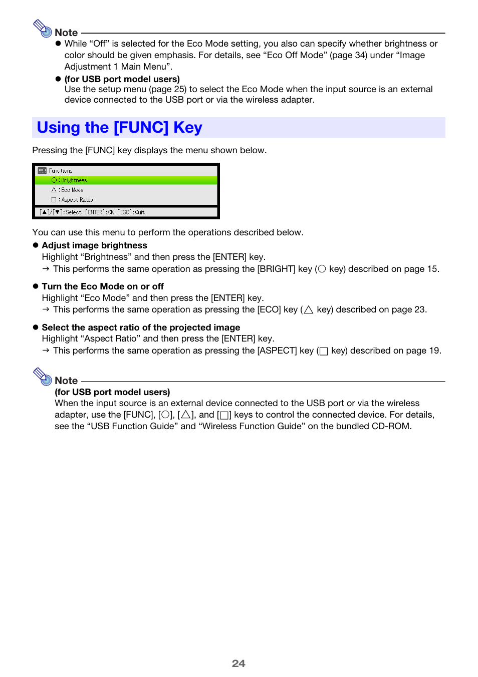 Using the [func] key | Casio XJ-A241/XJ-A246* User Manual | Page 24 / 56