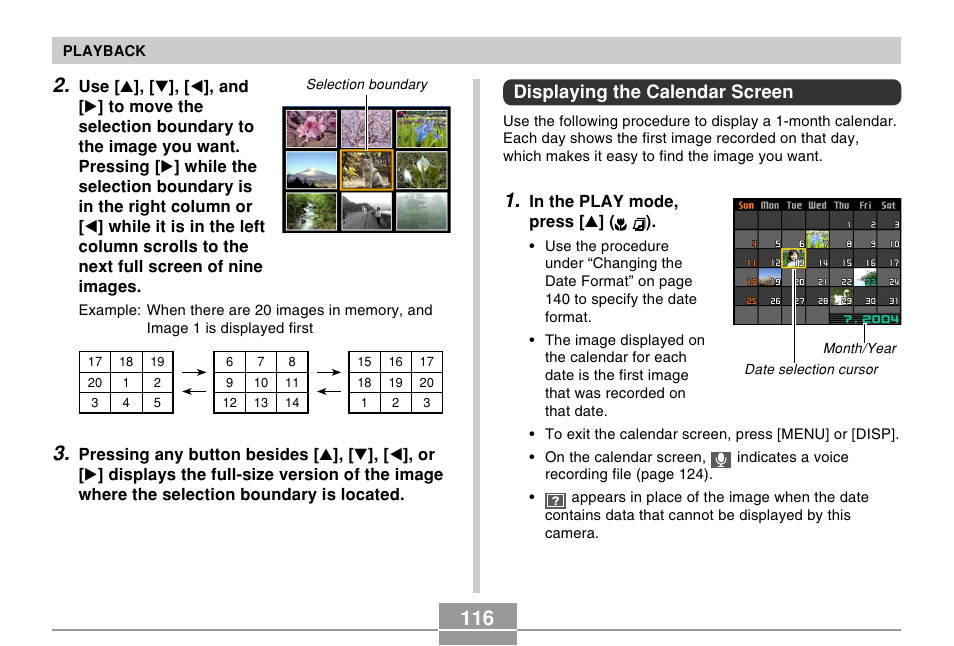 Displaying the calendar screen | Casio EX-Z50 User Manual | Page 116 / 208
