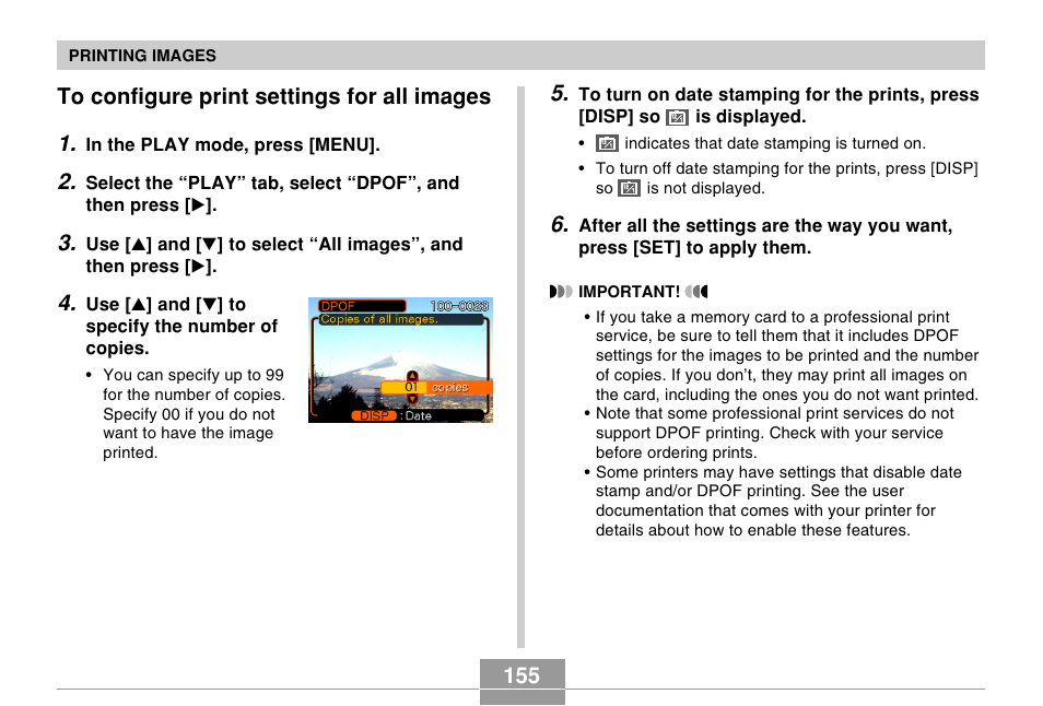 To configure print settings for all images, 155 to configure print settings for all images 1 | Casio EX-Z50 User Manual | Page 155 / 208