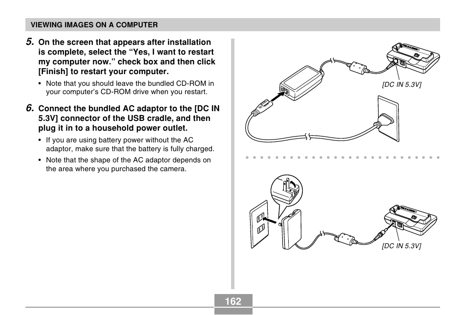 Viewing images on a computer, Dc in 5.3v | Casio EX-Z50 User Manual | Page 162 / 208