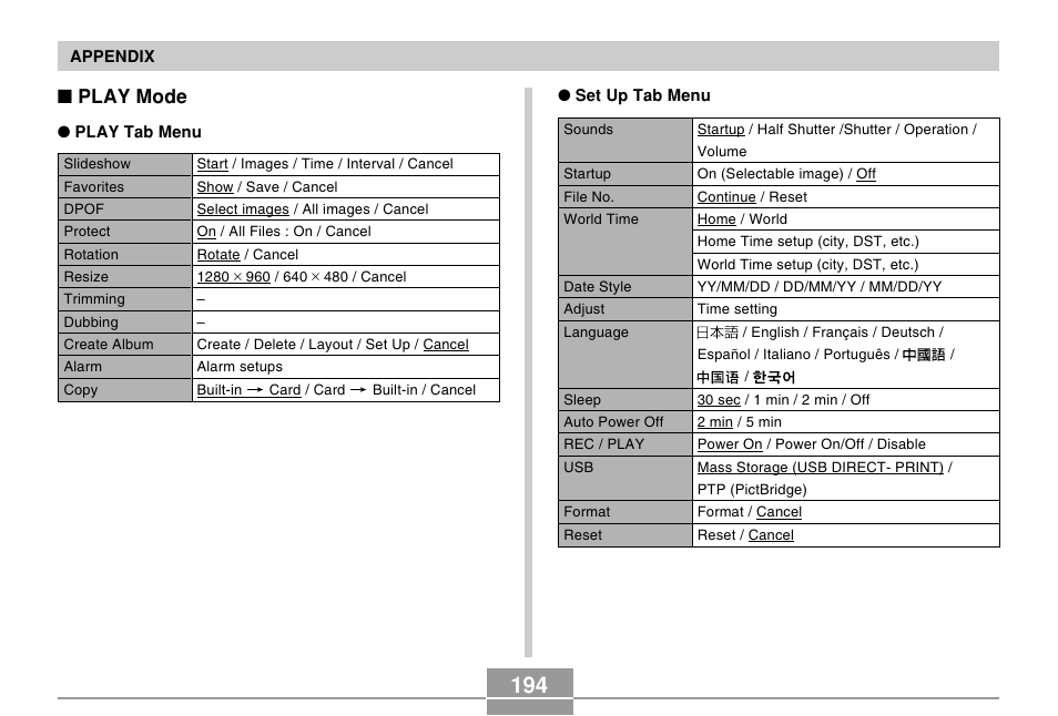 Play mode | Casio EX-Z50 User Manual | Page 194 / 208