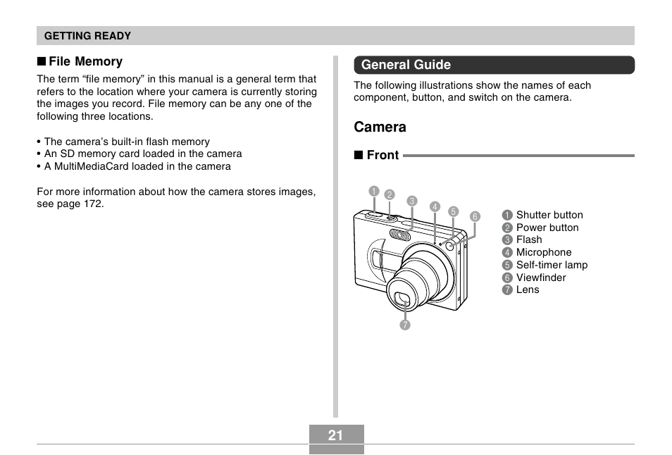 General guide, Camera | Casio EX-Z50 User Manual | Page 21 / 208
