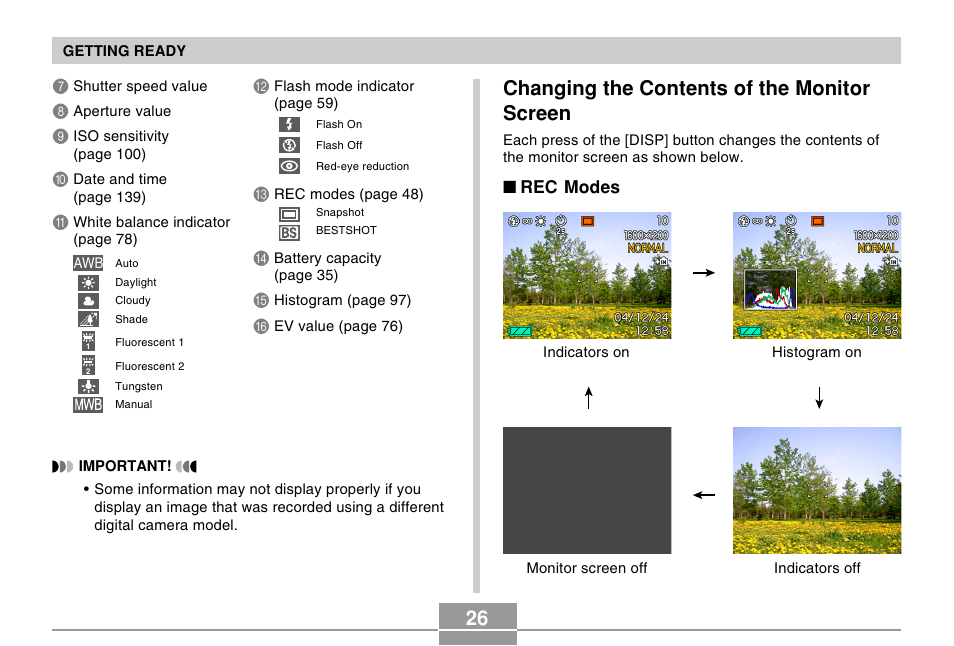 Changing the contents of the monitor screen | Casio EX-Z50 User Manual | Page 26 / 208