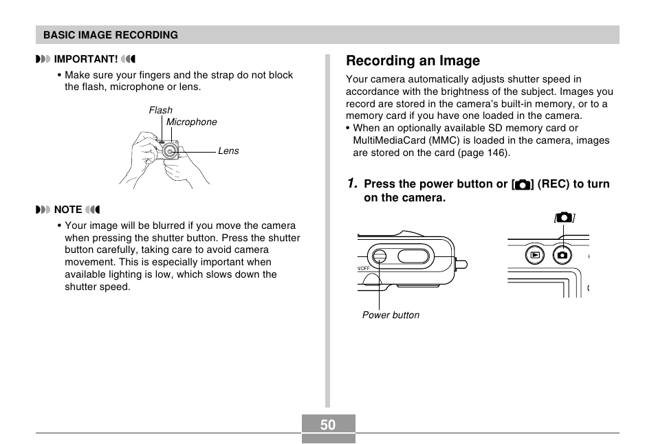 Recording an image | Casio EX-Z50 User Manual | Page 50 / 208